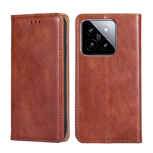 

For Xiaomi 14 Gloss Oil Solid Color Magnetic Leather Phone Case(Brown)