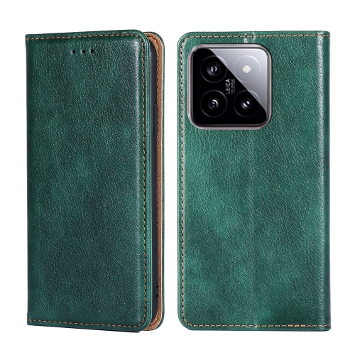 

For Xiaomi 14 Gloss Oil Solid Color Magnetic Leather Phone Case(Green)