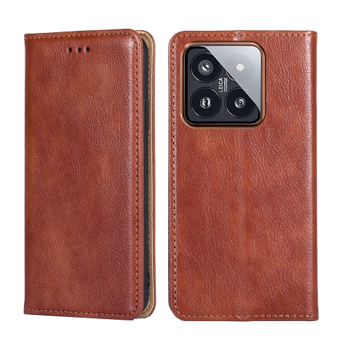 

For Xiaomi 14 Pro Gloss Oil Solid Color Magnetic Leather Phone Case(Brown)