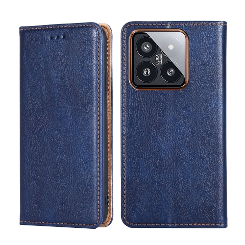 

For Xiaomi 14 Pro Gloss Oil Solid Color Magnetic Leather Phone Case(Blue)