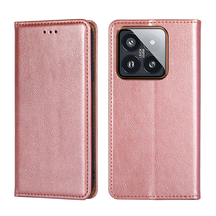 

For Xiaomi 14 Pro Gloss Oil Solid Color Magnetic Leather Phone Case(Rose Gold)