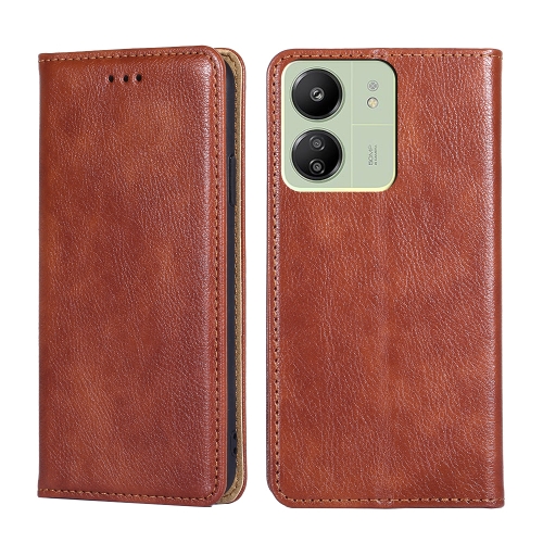 

For Xiaomi Redmi 13C 4G Gloss Oil Solid Color Magnetic Leather Phone Case(Brown)