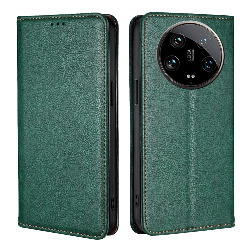

For Xiaomi 14 Ultra 5G Gloss Oil Solid Color Magnetic Leather Phone Case(Green)