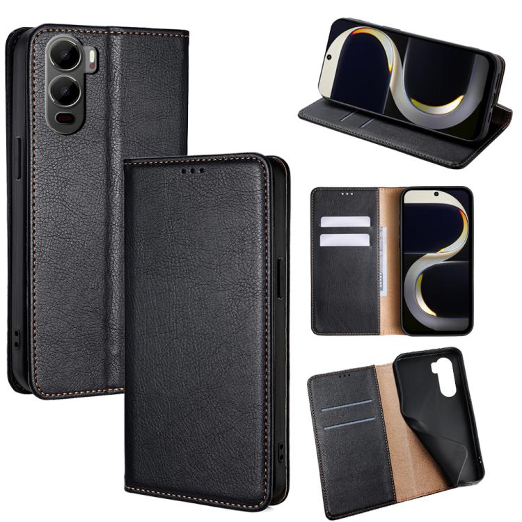 

For itel City 200 4G Gloss Oil Solid Color Magnetic Leather Phone Case(Black)