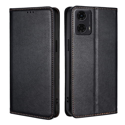 

For Motorola Moto G24 4G Gloss Oil Solid Color Magnetic Leather Phone Case(Black)