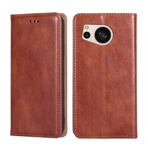 

For Sharp Aquos Sense 8 SHG11/SH-54D Gloss Oil Solid Color Magnetic Leather Phone Case(Brown)