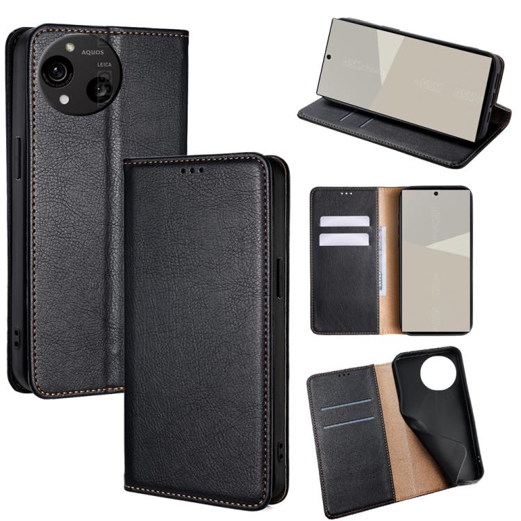

For Sharp Aquos R10 Gloss Oil Solid Color Magnetic Leather Phone Case(Black)