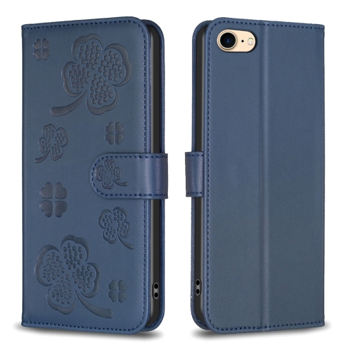 

For iPhone 7 / 8 / SE 2022 Four-leaf Embossed Leather Phone Case(Blue)