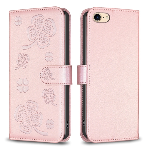 

For iPhone 7 / 8 / SE 2022 Four-leaf Embossed Leather Phone Case(Pink)