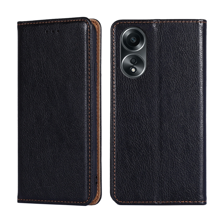 

For OPPO A58 4G Gloss Oil Solid Color Magnetic Leather Phone Case(Black)
