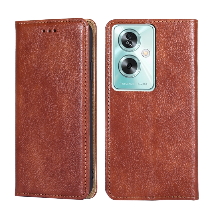 

For OPPO A79 5G Global Gloss Oil Solid Color Magnetic Leather Phone Case(Brown)