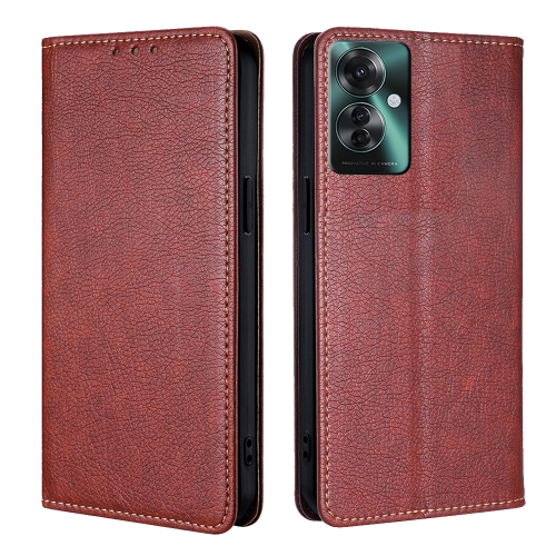 

For OPPO Reno11 F 5G Gloss Oil Solid Color Magnetic Leather Phone Case(Brown)