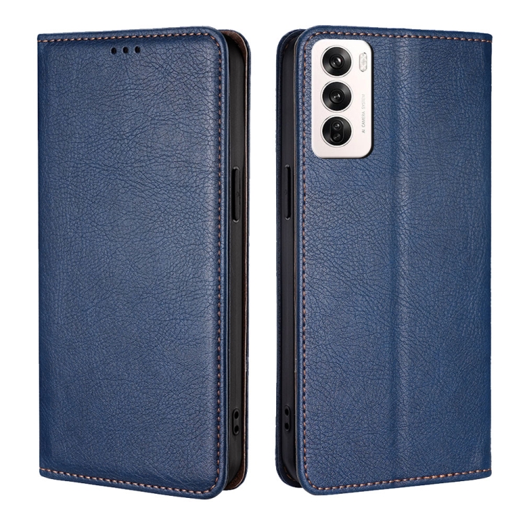 

For OPPO Reno12 5G Global Gloss Oil Solid Color Magnetic Leather Phone Case(Blue)