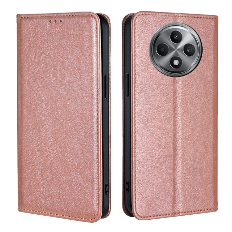 

For OPPO Reno12 F 5G Gloss Oil Solid Color Magnetic Leather Phone Case(Rose Gold)