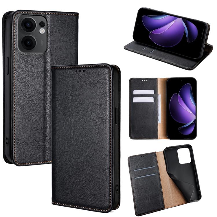 

For OPPO Reno13 F 5G / 4G Gloss Oil Solid Color Magnetic Leather Phone Case(Black)