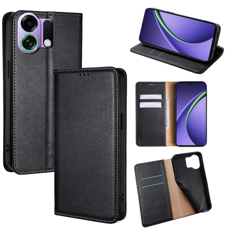 

For OPPO K13 Turbo 5G Gloss Oil Solid Color Magnetic Leather Phone Case(Black)