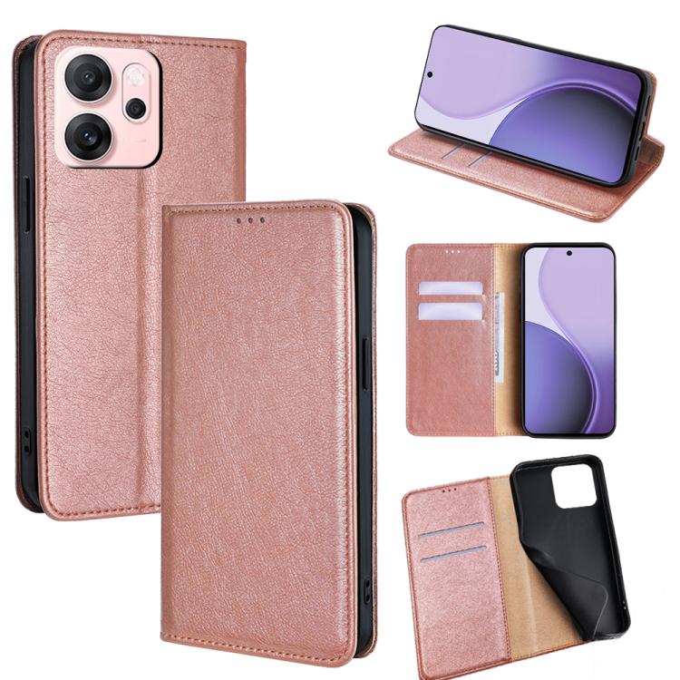 

For OPPO Reno14 F 5G Gloss Oil Solid Color Magnetic Leather Phone Case(Rose Gold)