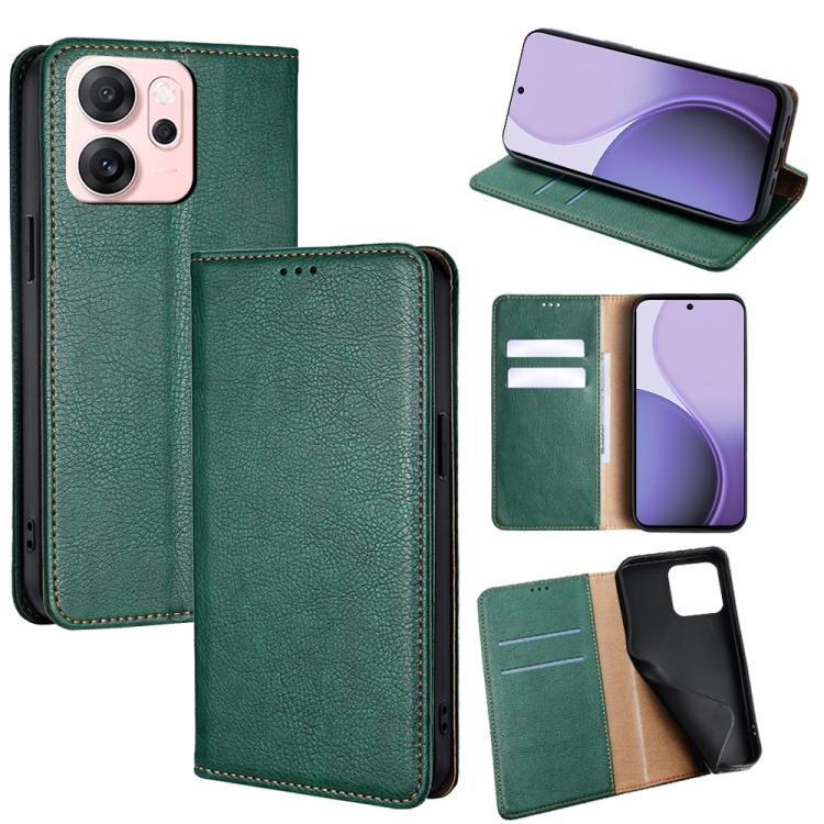 

For OPPO Reno14 F 5G Gloss Oil Solid Color Magnetic Leather Phone Case(Green)