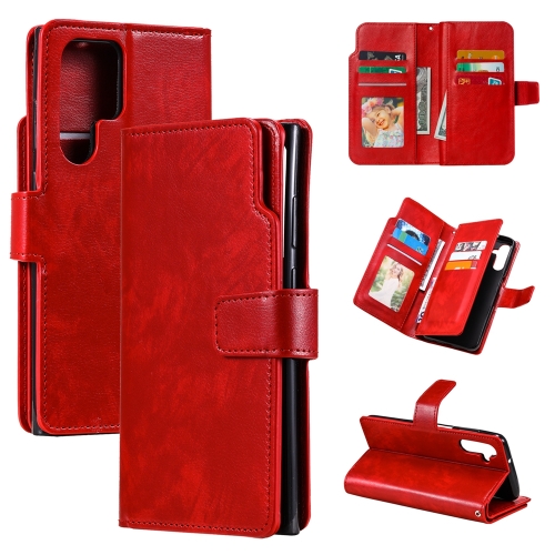

For Samsung Galaxy S24 Ultra 5G Tri-Fold 9-Card Wallets Leather Phone Case(Red)