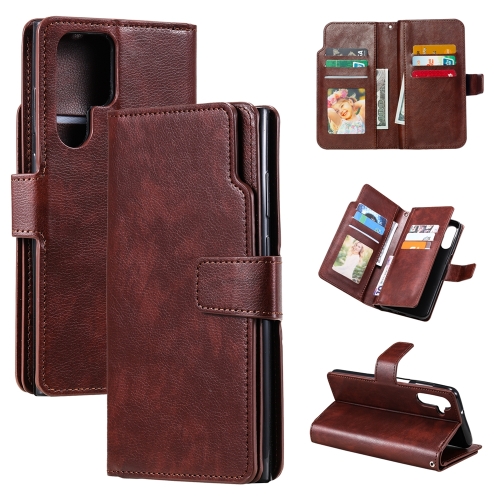 

For Samsung Galaxy S24 Ultra 5G Tri-Fold 9-Card Wallets Leather Phone Case(Brown)