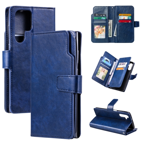

For Samsung Galaxy S24 Ultra 5G Tri-Fold 9-Card Wallets Leather Phone Case(Blue)