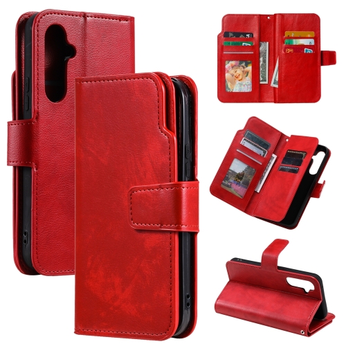 

For Samsung Galaxy S24 5G Tri-Fold 9-Card Wallets Leather Phone Case(Red)