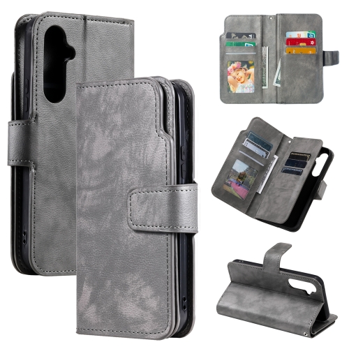 

For Samsung Galaxy S24 5G Tri-Fold 9-Card Wallets Leather Phone Case(Grey)