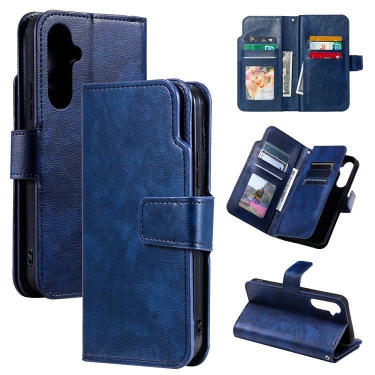 

For Samsung Galaxy A15 Tri-Fold 9-Card Wallets Leather Phone Case(Blue)