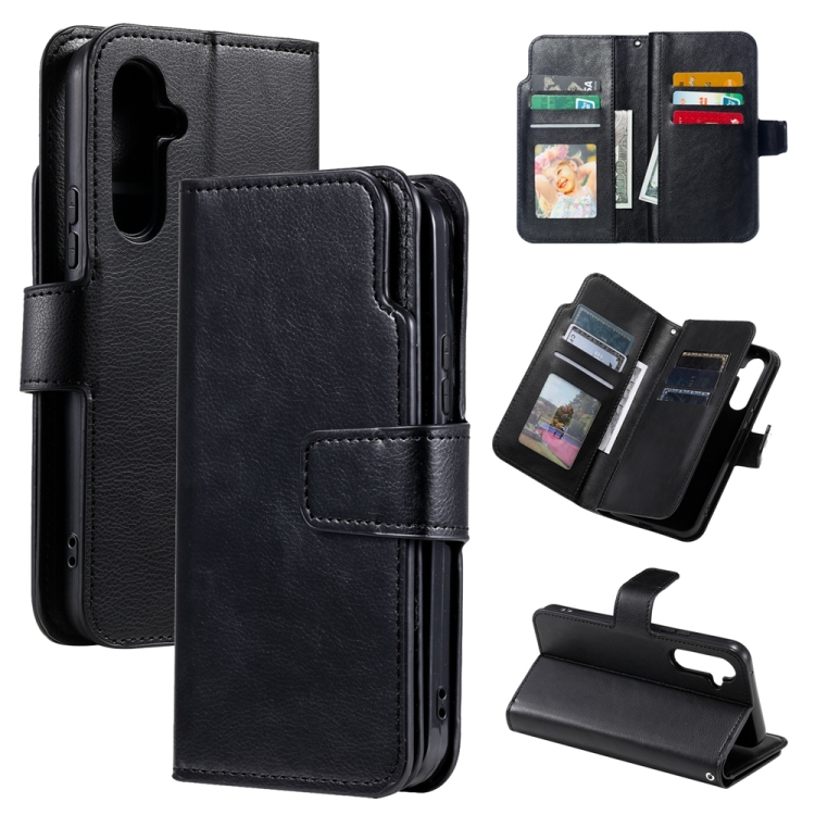 

For Samsung Galaxy A15 Tri-Fold 9-Card Wallets Leather Phone Case(Black)