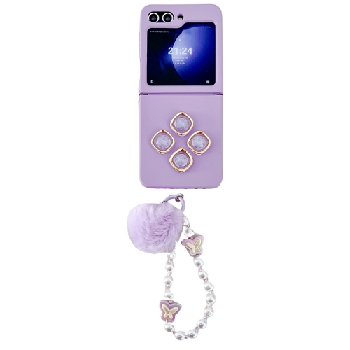 

For Samsung Galaxy Z Flip5 Square Glitter Skin Feel Liquid Silicone TPU Phone Case with Plush Lanyard(Purple)