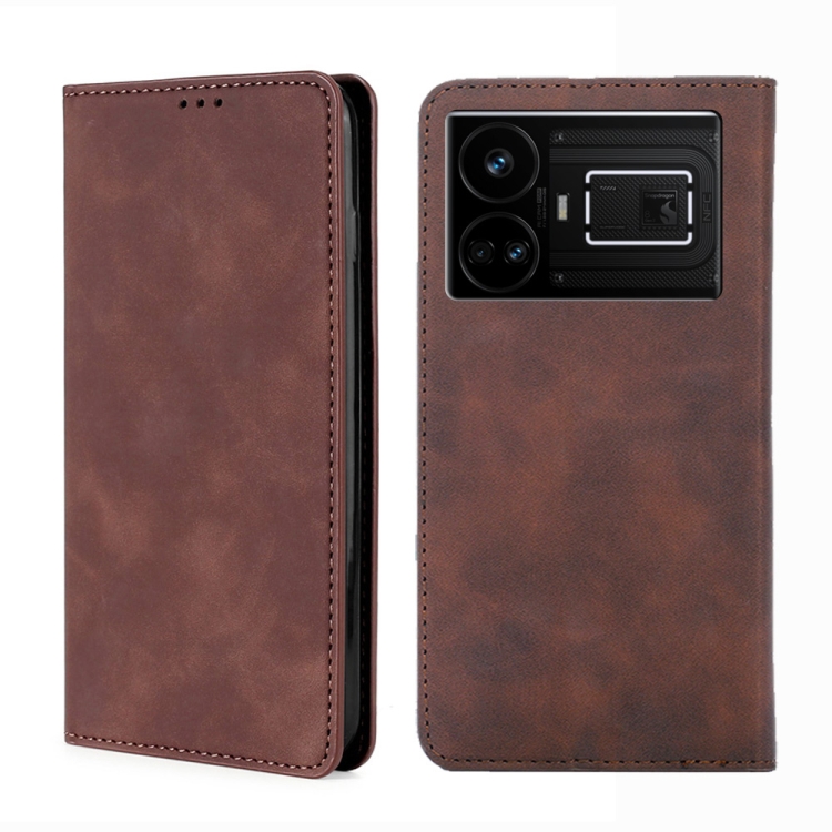 

For Realme GT5 / GT5 240W Skin Feel Magnetic Leather Phone Case(Dark Brown)