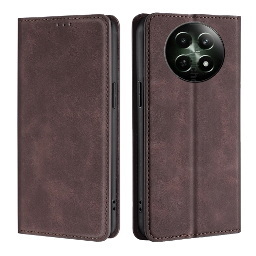 

For Realme 12 5G Skin Feel Magnetic Leather Phone Case(Dark Brown)