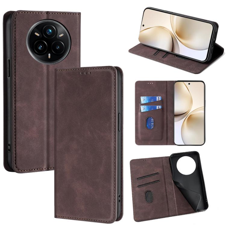 

For Realme 14 Pro+ 5G Skin Feel Magnetic Leather Phone Case(Dark Brown)