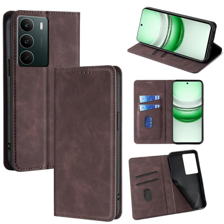 

For Realme C71 4G Skin Feel Magnetic Leather Phone Case(Dark Brown)