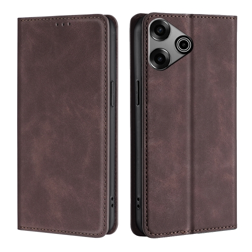

For Tecno Pova 6 Pro 5G Skin Feel Magnetic Leather Phone Case(Dark Brown)