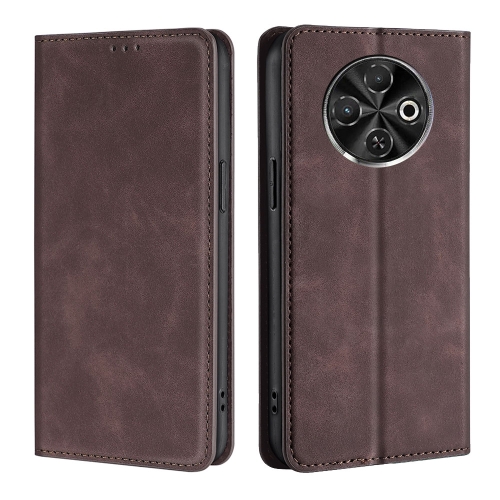 

For Tecno Spark 30C 4G Skin Feel Magnetic Leather Phone Case(Dark Brown)