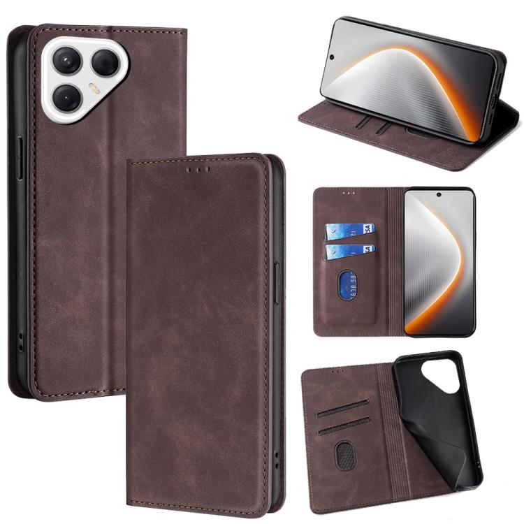 

For Tecno Pova 7 5G Skin Feel Magnetic Leather Phone Case(Dark Brown)