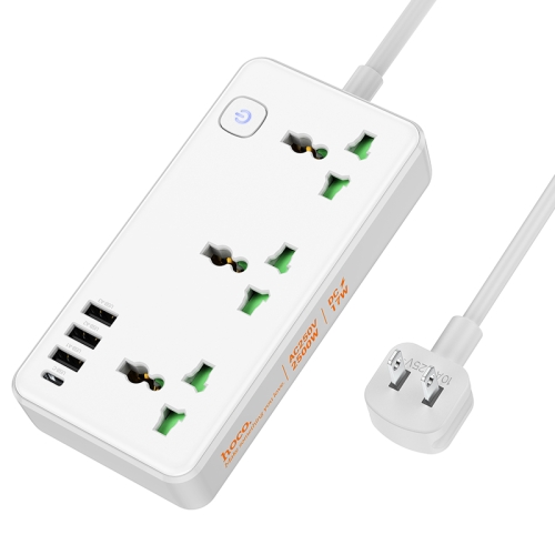 

hoco AC7 Storm 3-position Socket with USB-C+3USB Ports, Cable Length: 1.5m, US Plug(White)