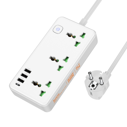 

hoco AC7 Storm 3-position Socket with USB-C+3USB Ports, Cable Length: 1.5m, EU Plug(White)