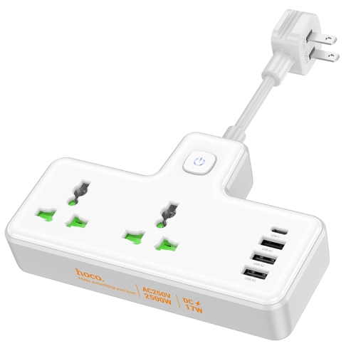 

hoco AC11 Voyage 2-position Expansion Socket with USB-C+3USB Ports, Cable Length: 8.5cm, US Plug(White)