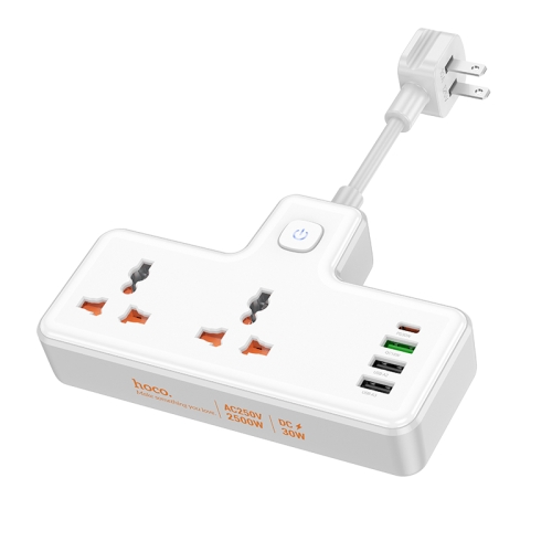 

hoco AC12 Reise 2-position Expansion Socket with PD30W+3USB Ports, Cable Length: 8.5cm, US Plug(White)