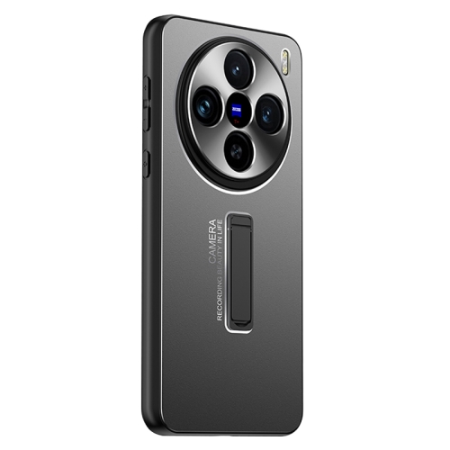 

For vivo X100 Frosted Metal Hybrid TPU Holder Phone Case(Black)