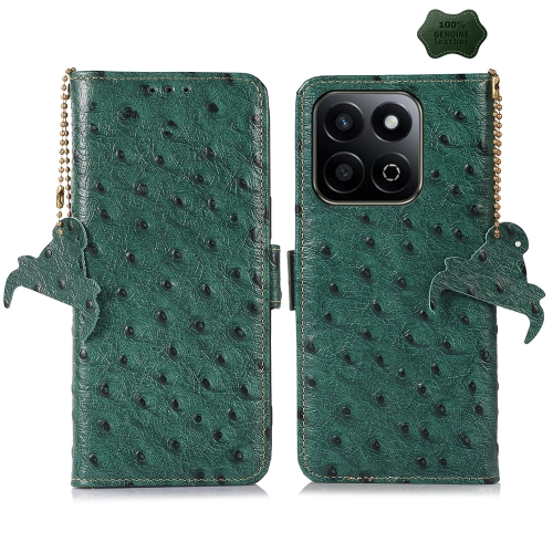 

For Honor Play 60 Plus Ostrich Pattern Genuine Leather RFID Phone Case(Green)