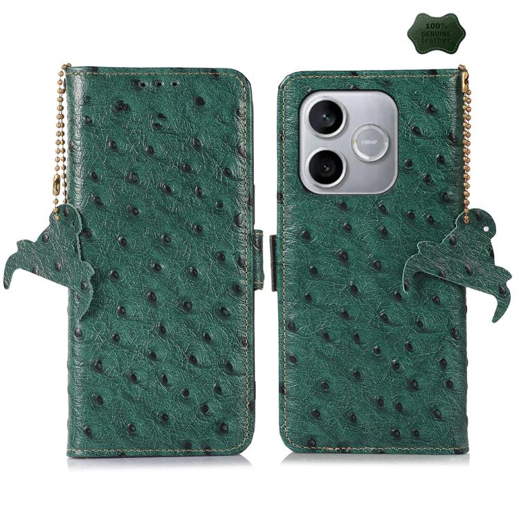 

For Honor 600 Lite Global Ostrich Pattern Genuine Leather RFID Phone Case(Green)