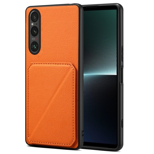 

For Sony Xperia 1 V Denior Imitation Calf Leather Back Phone Case with Holder(Orange)
