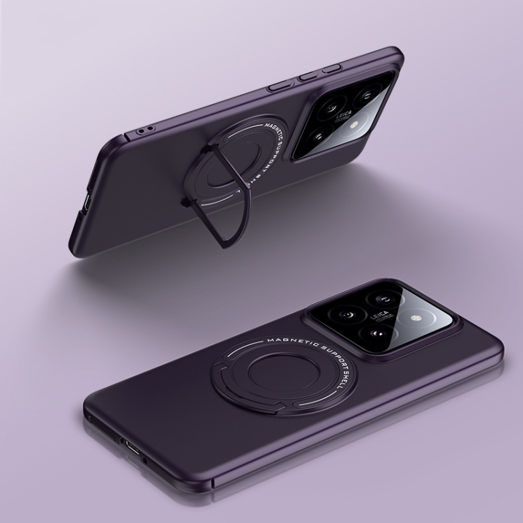 

For Xiaomi 14 Matte Magsafe Magnetic Phone Case with Trolley Holder(Night Purple)