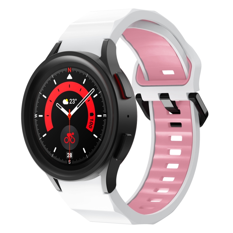 

For Samsung Galaxy Watch 6 Wave Texture Two Color Silicone Watch Band(White Pink)