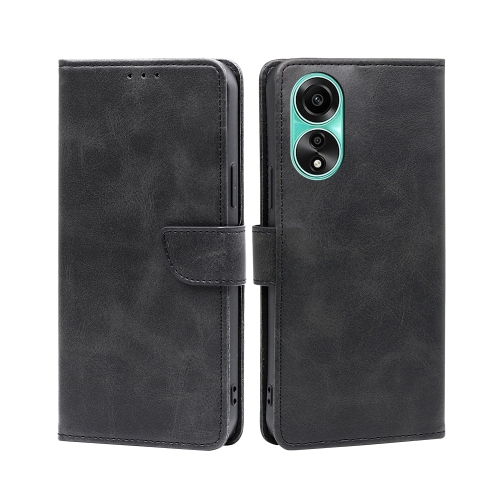 

For OPPO A78 4G Calf Texture Buckle Flip Leather Phone Case(Black)