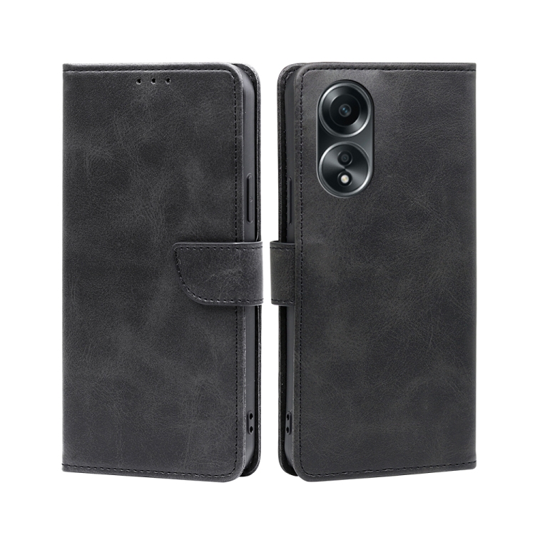 

For OPPO A58 4G Calf Texture Buckle Flip Leather Phone Case(Black)