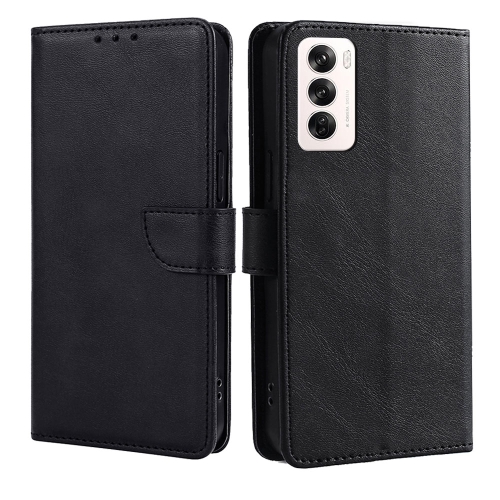 

For OPPO Reno12 5G Global Calf Texture Buckle Flip Leather Phone Case(Black)